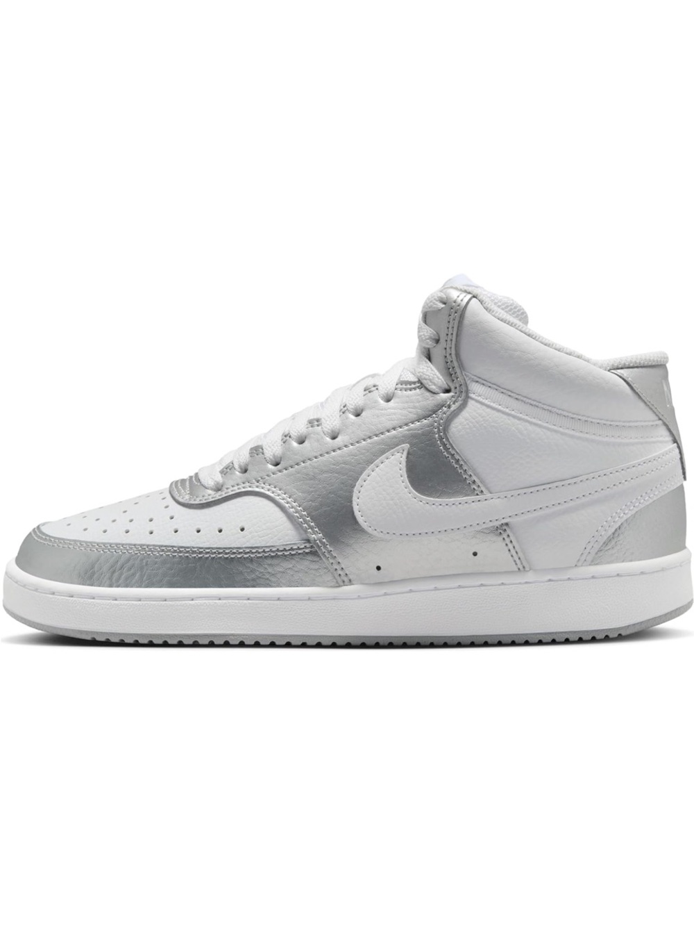 Nike Mid-Top Sneakers in White and Silver Metallic